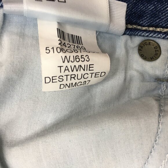 PAIGE Denim 5 Pocket Tawnie Destructed Wash Hoxton Ankle Raw Edge Hem Jeans - Picture 4 of 13